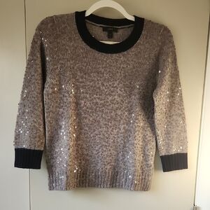 J Crew Gray Sequined Pullover Sweater With Navy Trim